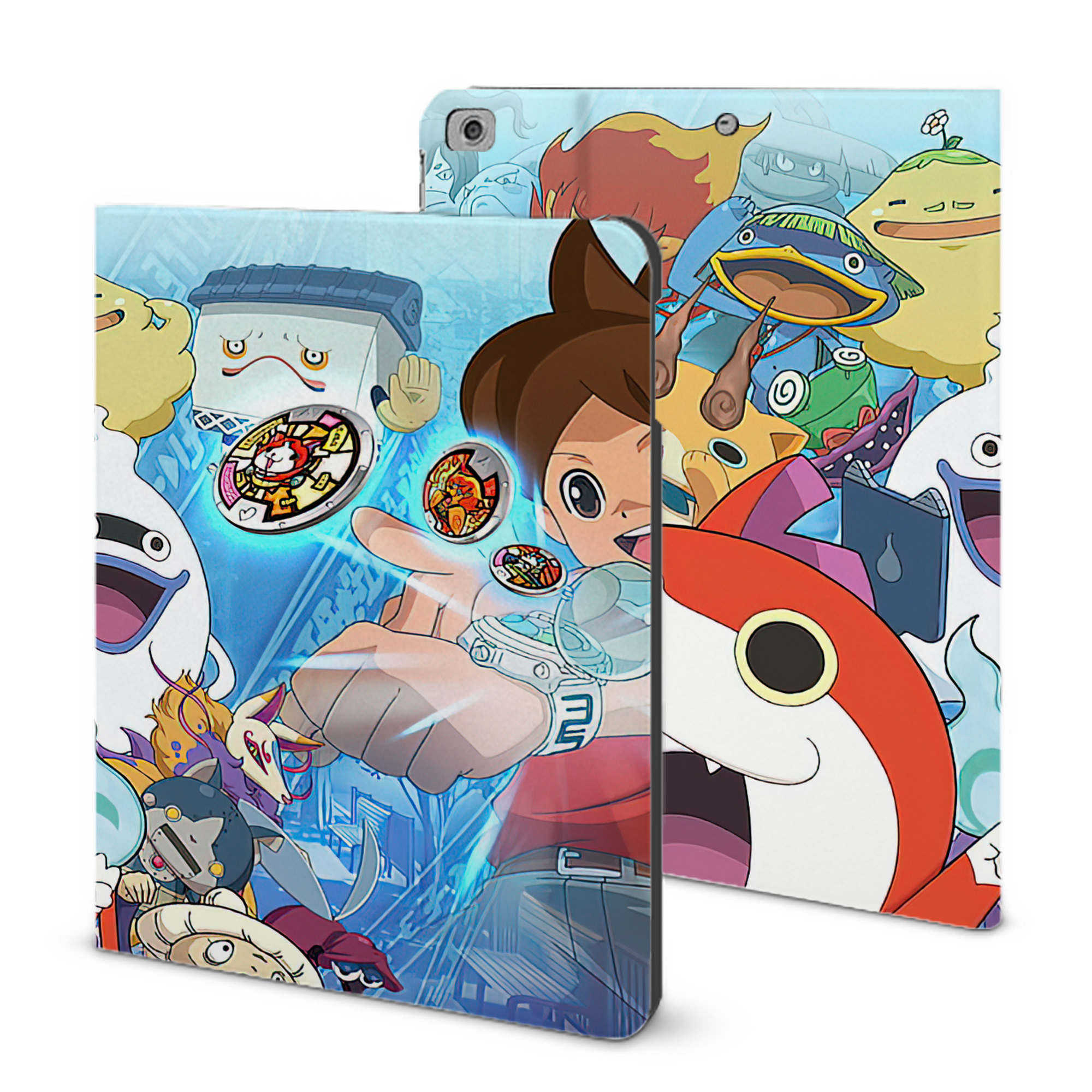 （画像用） 妖怪ウォッチ Yo-kai Watch IPad ケース ブック型 PUレザー TPU 耐衝撃 軽量 薄型 ペン収納なし 全面保護 IPad 各モデル対応